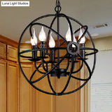 Retro Industrial Globe Pendant Chandelier - Iron Hanging Light Fixture With Candle Design For