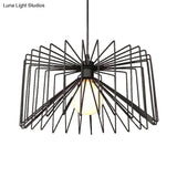 Retro Industrial Metal Cage Pendant Light - Black Hanging Lamp For Living Room