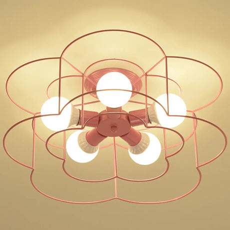 Retro Industrial Metal Ceiling Mounted Flower Semi Flush Light Fixture For Bedroom Pink