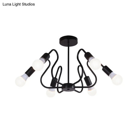 Retro Industrial Metal Semi Flush Mount Ceiling Light With Exposed Bulb - 3/5/6 Heads Dining Room