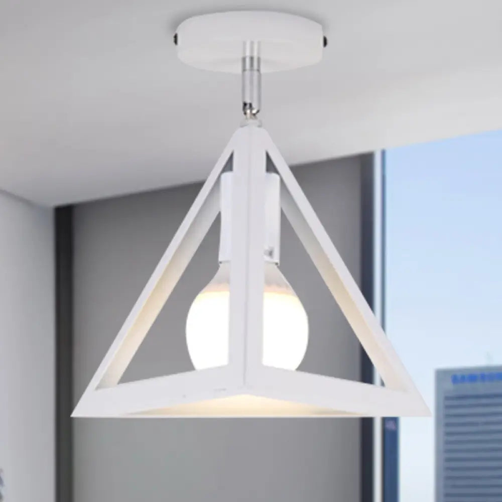 Retro Industrial Wire Cage Ceiling Light With Triangle Shade - 1 Head Metal Lamp In