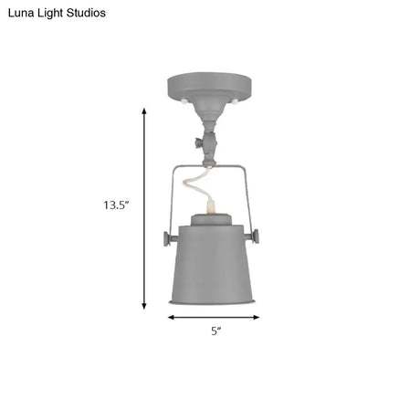 Retro Loft Tapered Pendant Light In Rotatable Grey/Red/Pink For Bedroom Ceiling