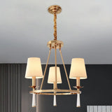 Retro Metal 3-Light White Pendant Chandelier For Dining Room - Ring Design With Cone Fabric Shade
