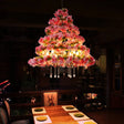 Retro Metal Black Chandelier With Crystal Draping And Cherry Blossom Design - 6 Light Led Ceiling