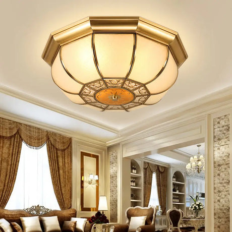 Retro Metal Brass Ceiling Mount Light Fixture - Oval Dining Room Flushmount 3/4/6 Heads