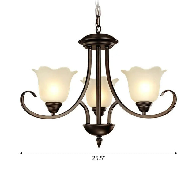Retro Opal Frosted Glass Flower Chandelier In Black Finish: Elegant Hanging Light For Living Room 3