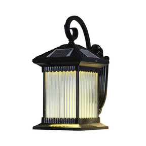 Retro Outdoor Led Wall Lighting: Ribbed Glass Square Solar Light In Black /