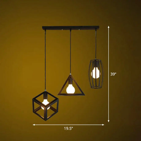Retro Pendant Ceiling Light With Iron Frame - 3 Bulbs Multi Lamp Ideal For Restaurants Black /