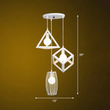 Retro Pendant Ceiling Light With Iron Frame - 3 Bulbs Multi Lamp Ideal For Restaurants White / Round