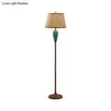 Retro Porcelain Urn Shape Floor Lamp With Fabric Shade - Red/Blue