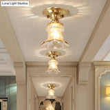 Retro Style Amber Glass Flush Mount Lamp: Single Light Ceiling Fixture With Brass Accents