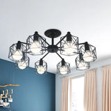 Retro Style Black Metal Semi Flush Pendant Light With Global Cage Shade For Living Room - 6/8