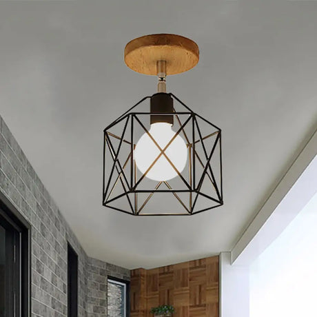 Retro Style Black/White Ceiling Light With Rotatable Semi Flush Mount Black / Hexagon