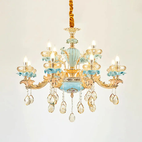 Retro Style Blue Suspension Light With Crystal Facets - Living Room Chandelier 12 /