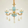Retro Style Blue Suspension Light With Crystal Facets - Living Room Chandelier 3 /