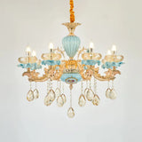Retro Style Blue Suspension Light With Crystal Facets - Living Room Chandelier 8 /