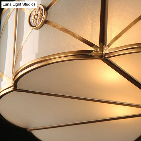 Retro Style Brass Finish Floral Flush Ceiling Lamp - 14’/18’ Opal White Glass Crystal Drop