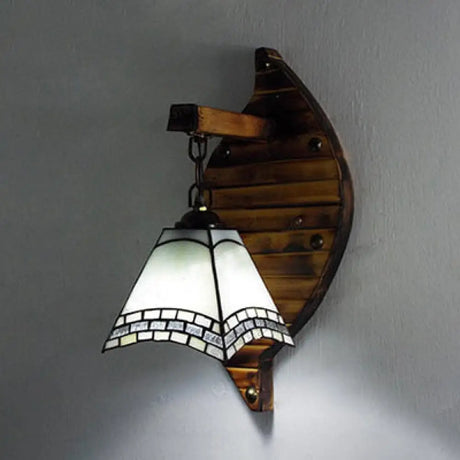 Retro Style Cone Wall Sconce Lamp With Colorful Stained Glass In White/Light Blue/Orange-Red/Yellow