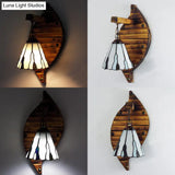 Retro Style Cone Wall Sconce Lamp With Colorful Stained Glass In White/Light Blue/Orange-Red/Yellow