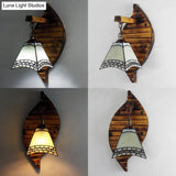 Retro Style Cone Wall Sconce Lamp With Colorful Stained Glass In White/Light Blue/Orange-Red/Yellow