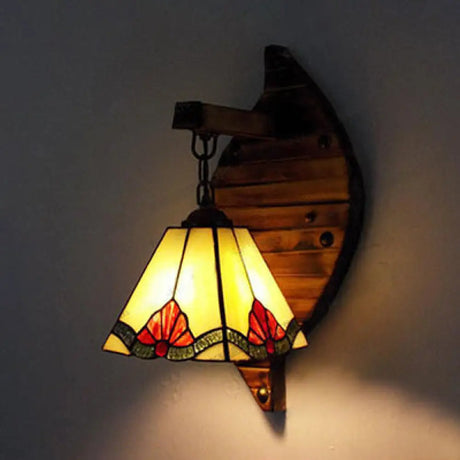 Retro Style Cone Wall Sconce Lamp With Colorful Stained Glass In White/Light Blue/Orange-Red/Yellow