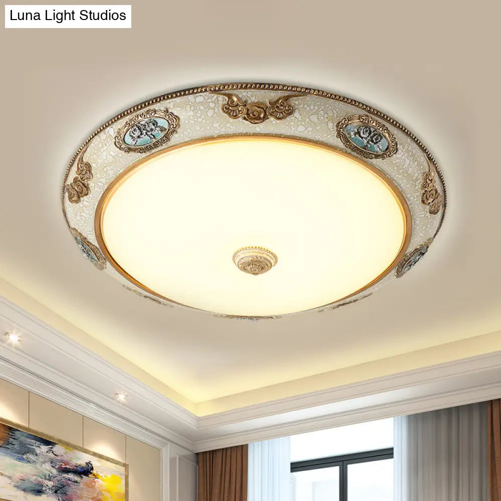 Retro Style Dome Opal Glass Flush Mount Led Bedroom Ceiling Light Fixture - Gold Finish Warm/White