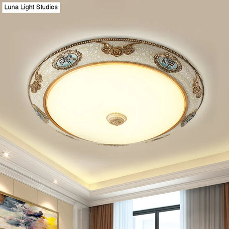Retro Style Dome Opal Glass Flush Mount Led Bedroom Ceiling Light Fixture - Gold Finish Warm/White