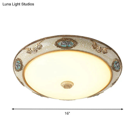 Retro Style Dome Opal Glass Flush Mount Led Bedroom Ceiling Light Fixture - Gold Finish Warm/White