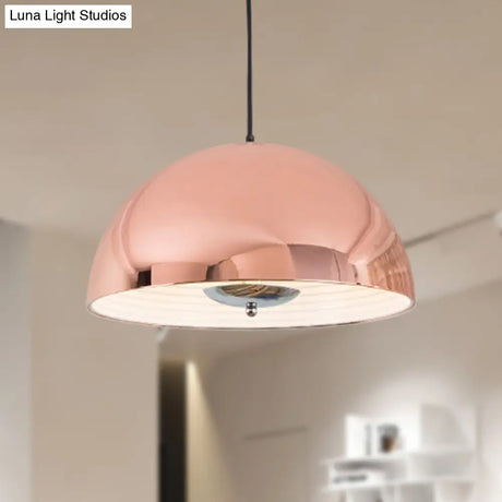 Retro Style Domed Pendant Lamp - 1 Light Rose Gold/Black Ceiling For Dining Room