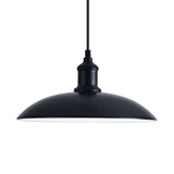 Retro Farmhouse Hanging Pendant Light One-Bulb Ceiling Fixture Metal Bowl Shade 13/16 Width Black