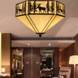Retro Style Geometric Stained Glass Flush Mount Ceiling Light In White - Elegant 1/2 Flushmount /