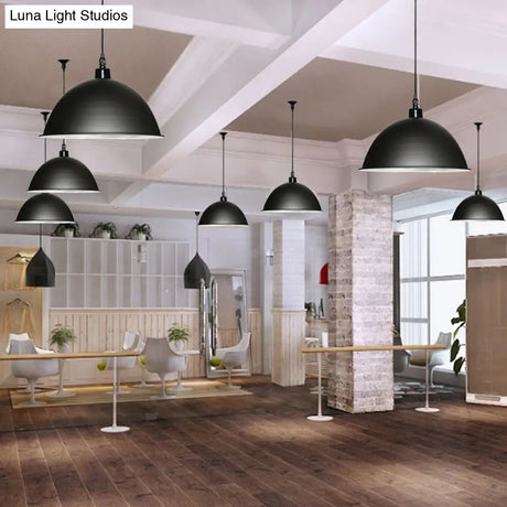 Retro Style Metal Ceiling Pendant Light - 1 Domed Design In Black/White For Coffee Shop