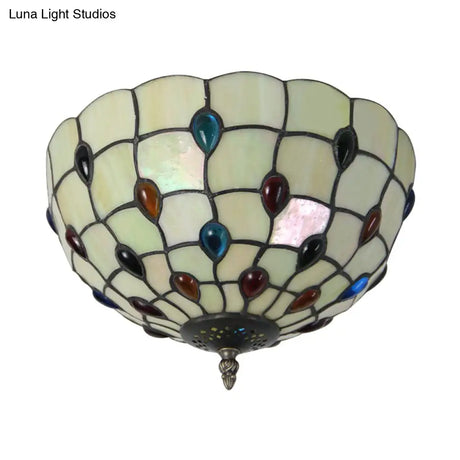 Retro Style Stained Glass Ceiling Light - Wide Bowl Design 12/16/19.5-Inch Flushmount