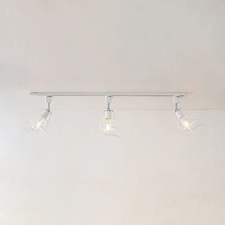 Retro Style Wire Cage Ceiling Light With Conical Shade - Rotatable Black/White Metal Shopify White