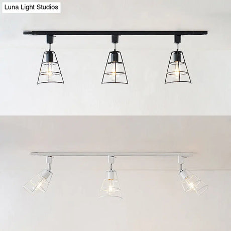 Retro Style Wire Cage Ceiling Light With Conical Shade - Rotatable Black/White Metal Shopify