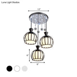 Retro Stylish Domed Cage Hanging Lamp - 3 Metal Pendant Lights With Clear Crystal Ball Deco In