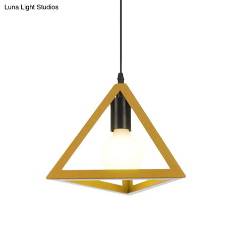 Retro Stylish Metal Hanging Lamp With Triangle Cage Shade - Red/Blue Pendant Lighting Fixture For