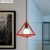 Retro Stylish Metal Hanging Lamp With Triangle Cage Shade - Red/Blue Pendant Lighting Fixture For