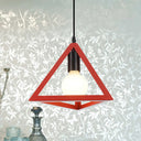 Retro Stylish Metal Hanging Lamp With Triangle Cage Shade - Red/Blue Pendant Lighting Fixture For