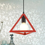 Retro Stylish Metal Hanging Lamp With Triangle Cage Shade - Red/Blue Pendant Lighting Fixture For