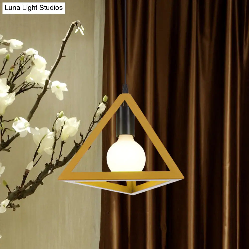 Retro Stylish Metal Hanging Lamp With Triangle Cage Shade - Red/Blue Pendant Lighting Fixture For