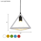 Retro Stylish Metal Hanging Lamp With Triangle Cage Shade - Red/Blue Pendant Lighting Fixture For