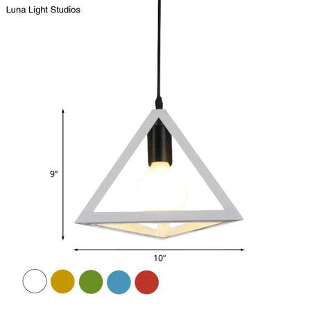 Retro Stylish Metal Hanging Lamp With Triangle Cage Shade - Red/Blue Pendant Lighting Fixture For