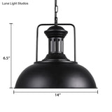 Retro Stylish Metal Pendant Lighting - 1 Bulb 13’/14’/16’ Diameter Bowl Black/White Inner/White