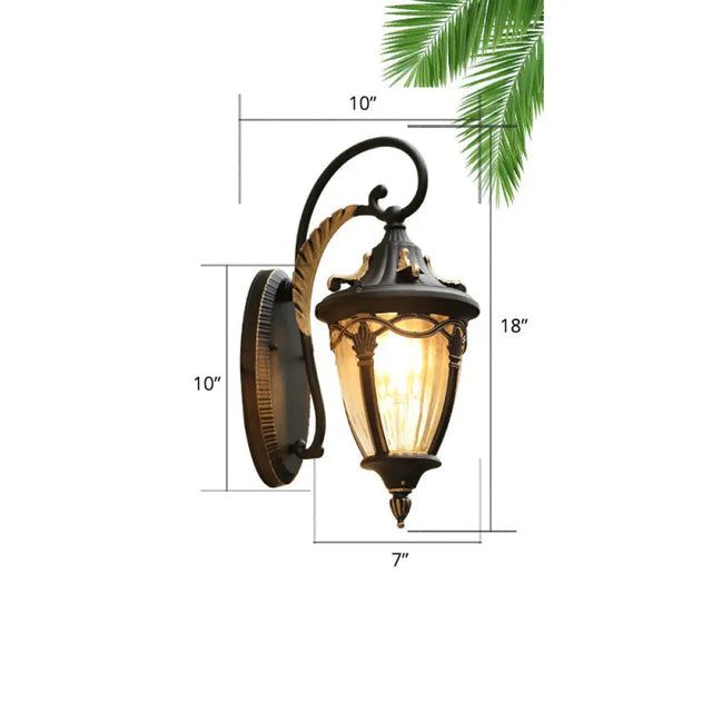 Retro Teardrop Patio Wall Light Clear Glass Fixture Black