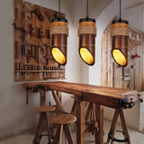 Retro Three-Light Bamboo Pendant Lamp In Brown Ideal For Dining Room