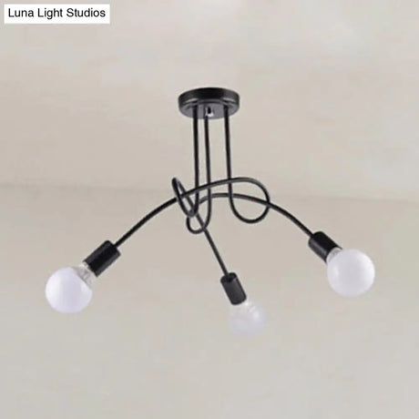 Retro Twist Arm Semi Flush Mount Ceiling Light - 3/5-Head Stylish Kitchen Lighting In Black/White
