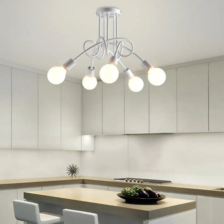 Retro Twist Arm Semi Flush Mount Ceiling Light - 3/5-Head Stylish Kitchen Lighting In Black/White 5