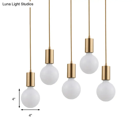 Retro Vintage Brass Metal Indoor Pendant: Bare Bulb Hanging Lamp With 1 Light