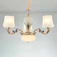 Retro White Glass Chandelier Pendant Light For Living Room With Tapered Shade 3 /